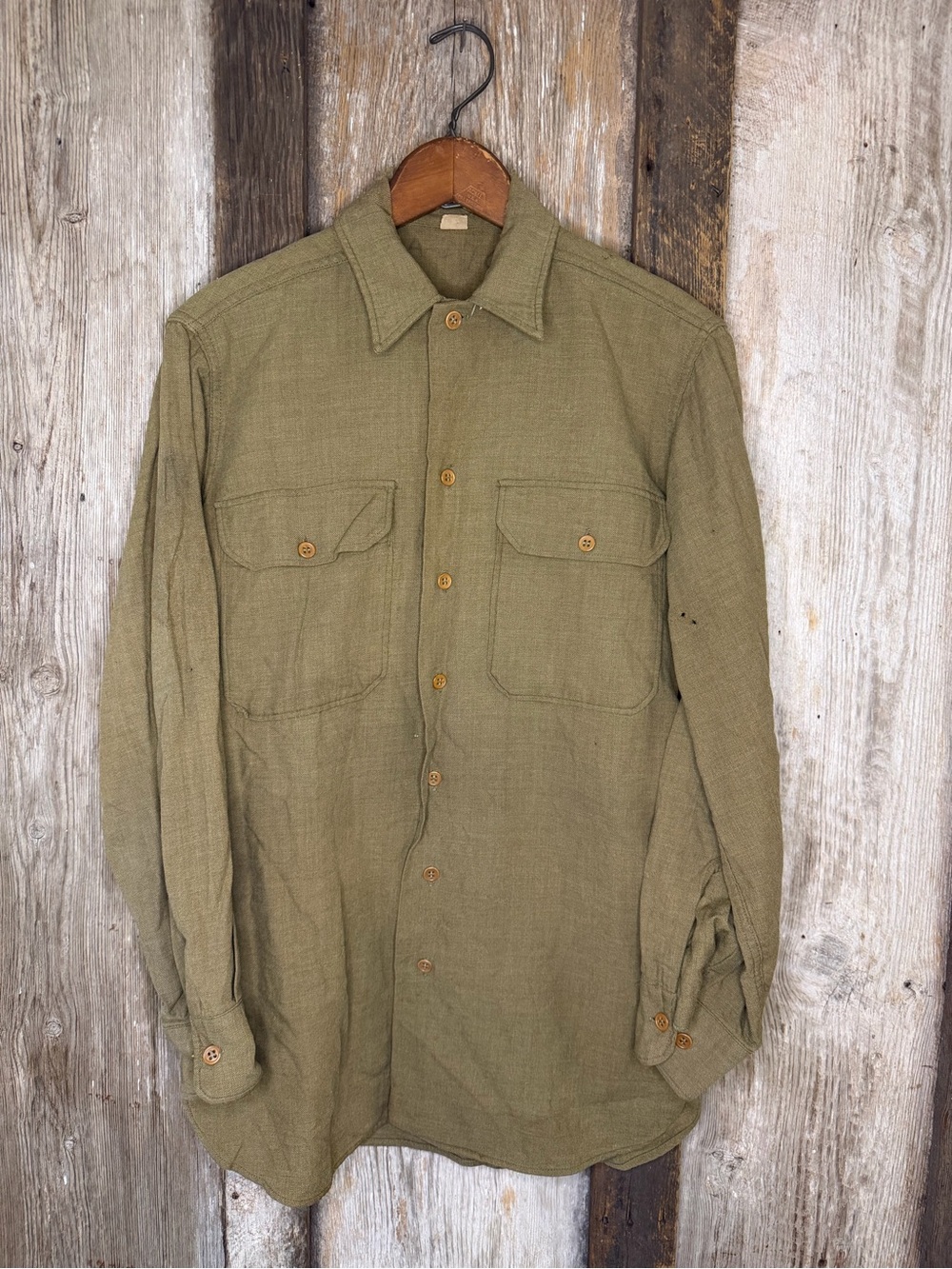 Vintage WWII US Army M1937 M37 Wool Combat Field Shirt 15 33 Olive Gas Flap MED